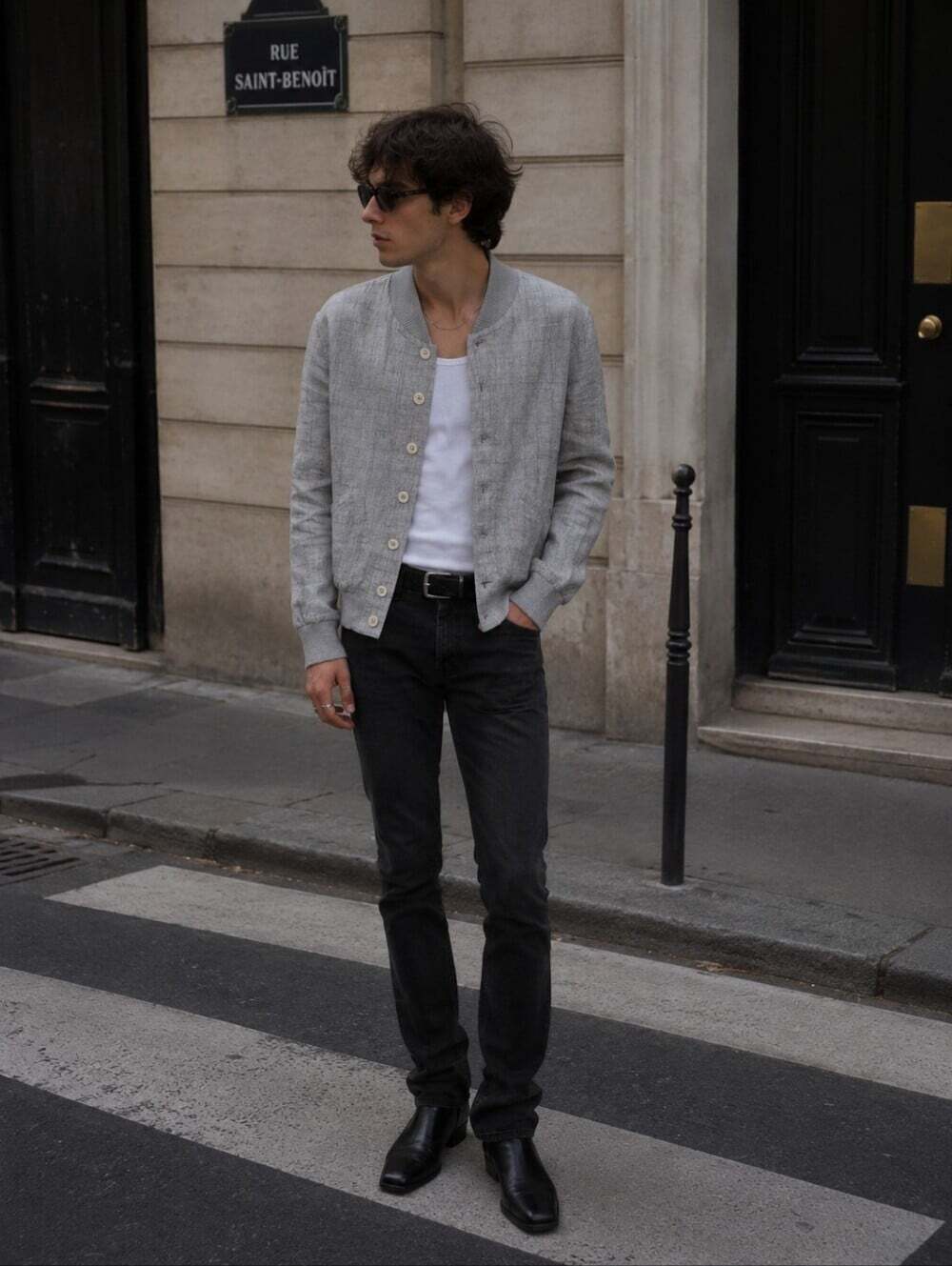 YSL Mens Yves Saint Laurent 100% Linen Bomber Jacket Italy Glen Plaid EU 46